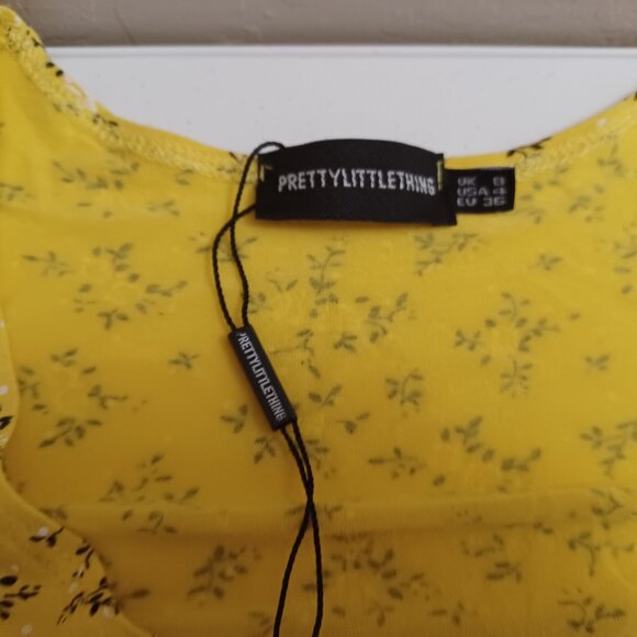 Women's PrettyLittleThing Yellow Floral Spring Mini Dress Size 4 - Picture 5 of 9